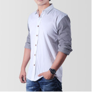 White Woven Twill Shirt With Raglan Sleeves
